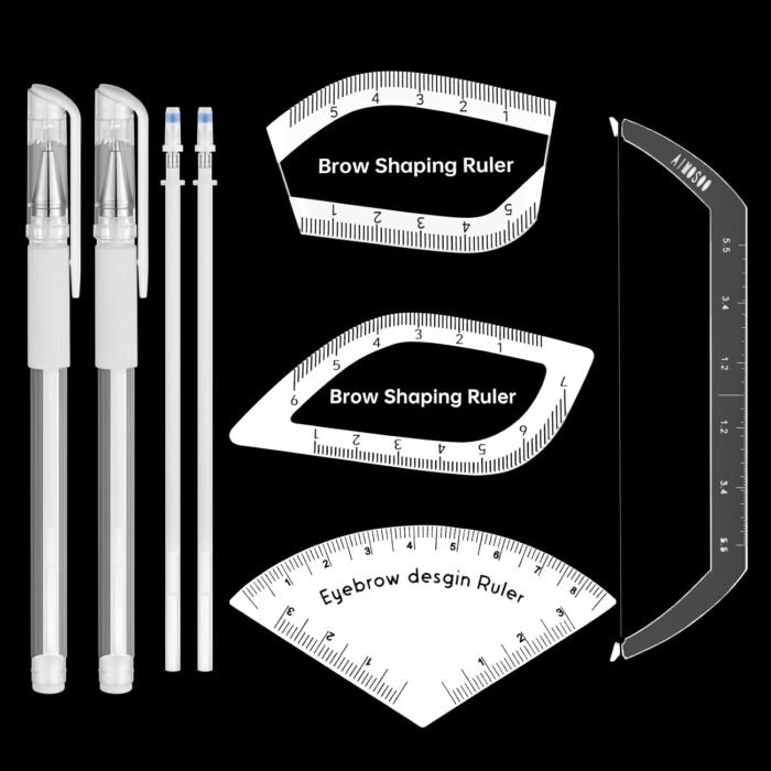 6 Pcs Drawing Eyebrow Template Set Include Arch Brow Mapping Ruler Brow Mapping Pen Eyebrow Measuring Tool Microblading Measuring Tool for Home Salon Use All Face Types