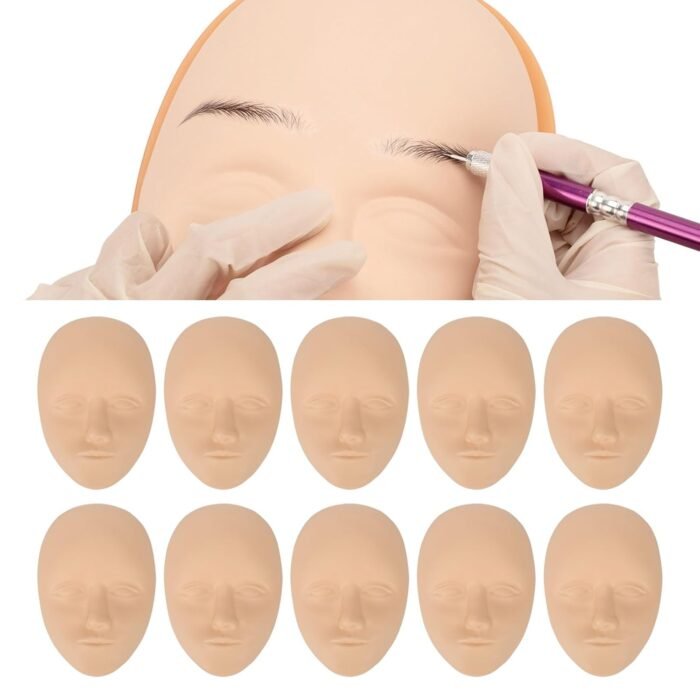 Face Practice Skin, 10 Pcs 3D Practice Face Skin Practice Skin Face Microblading Eyebrow Eye Lip Silicone Fake Skin for Beginners Experienced Artists