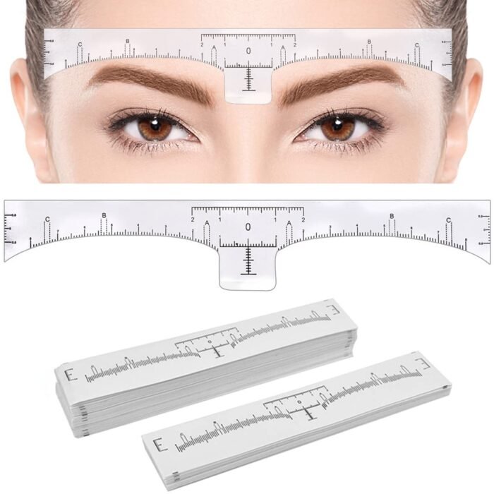 KINGMAS 100 Pack Eyebrow Ruler, Disposable Brow Ruler Microblading Stencil | Adhesive Eyebrow Sticker Guide Measuring Tool Brow Templates