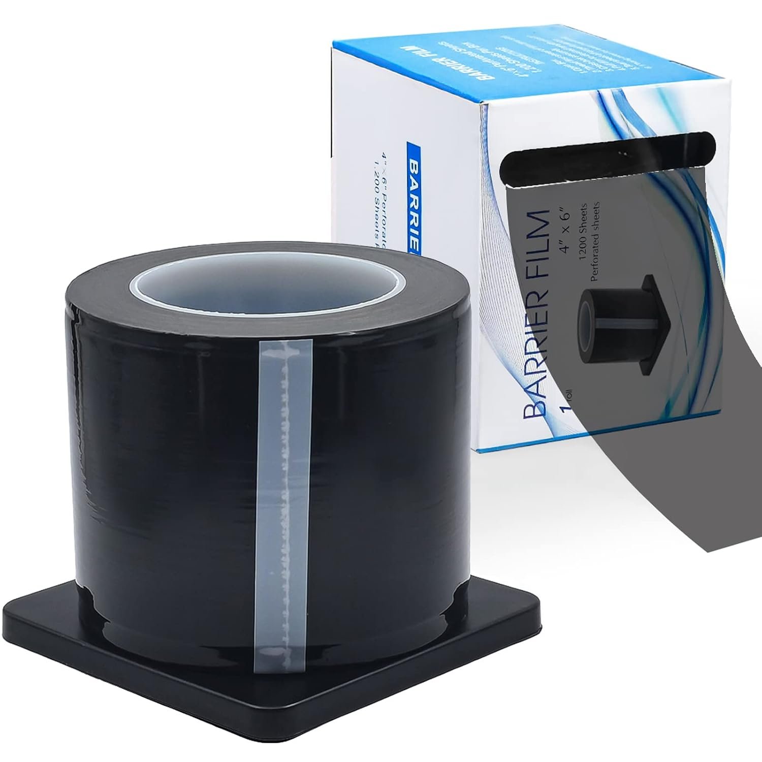 Keedolla Black Barrier Film Roll with Dispenser Box, 4" x 6" Tattoo Barrier Tape Protective Adhesive Film Perforated Dental Disposable Plastic Sheets, 1200 Sheets|1 Roll