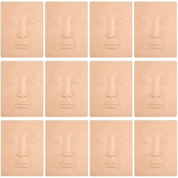 Microblading Practice Skin - 12 Sheets 3D Face Permanent Makeup Tattoo Training for Eyeline, Lip, Eyebrow - Silicone Skin for Face Tattoo Practice