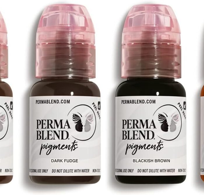 Perma Blend - Eyebrow Dark Pigments Tattoo Kit - Microblading Ink for Permanent Eyeliner - Professional Tattoo Ink - Warm & Cool Dark Brown Tattoo Ink (0.5 oz Each, 4 Products)