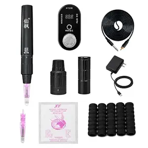 XF Model SY Microblading Machine Pen, Dual-Head PMU Tattoo Machine with Coreless Motor, U14 Microblading & Universal Cartridge Heads, Digital Power Supply Kit
